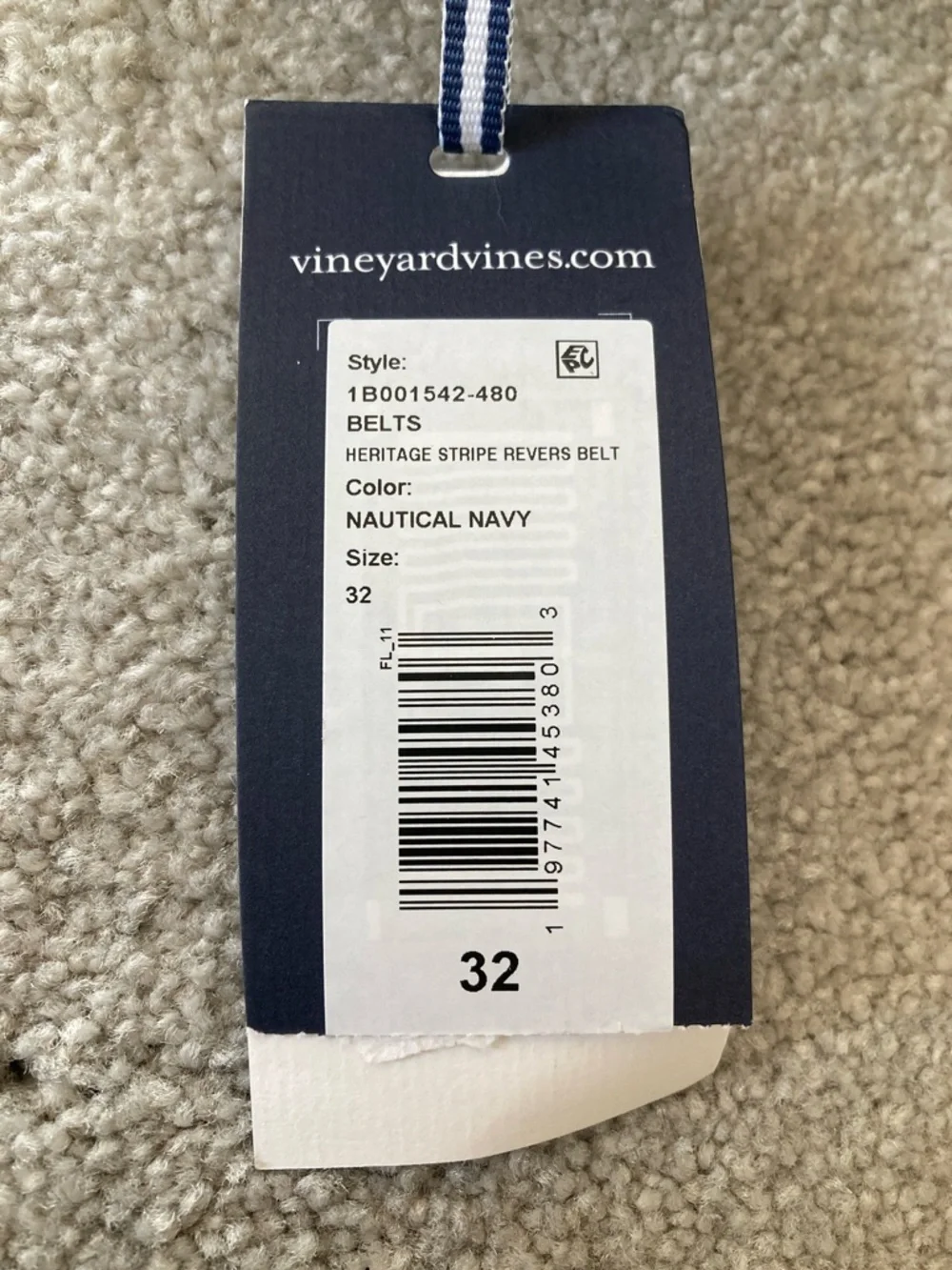 NWT Vineyard Vines Heritage Stripe Reversible Belt - Nautical Navy